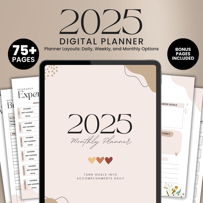 Printable 2025 Digital Planner, Daily, Weekly, Monthly Planner Template ...
