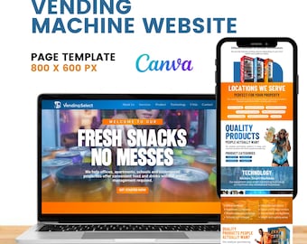 Modello Canva per sito web aziendale di distributori automatici, modello di sito web professionale per proprietari di attività di distributori automatici, download immediato