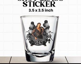 Szablon naklejki na kieliszek do shotów, szablon na imprezę z kieliszkiem do shotów, personalizowany wzór styropianowego kubka, naklejka na kieliszek z czarną kokardką, kubki na imprezę