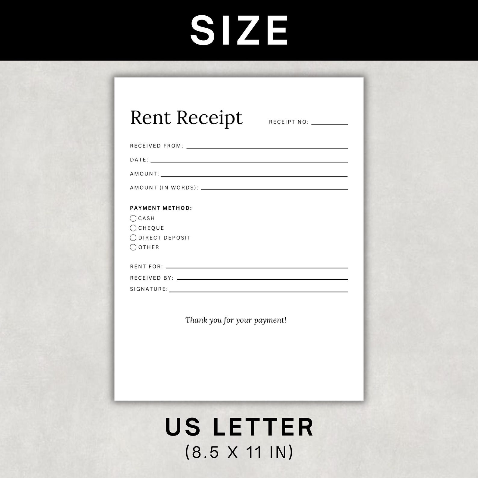 Simple Rent Receits Editable Rent Receipt Template, Printable Simple Rent Receipt ...