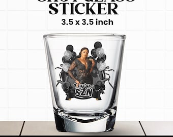 Szablon naklejki na kieliszek do shotów, szablon na imprezę z kieliszkiem do shotów, personalizowany wzór styropianowego kubka, naklejka na kieliszek z czarną kokardką, kubki na imprezę
