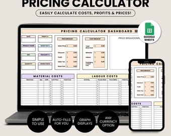 Calculadora de precios, calculadora de precios de artesanía y hoja de cálculo de margen de beneficio para pequeñas empresas, calculadora de precios de Hojas de cálculo de Google