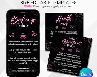 35+ Booking Policy Templates, Editable Booking Policies For Instagram Story, Canva Booking Policy For Lash, Nail, Hair, Cancellation Policy