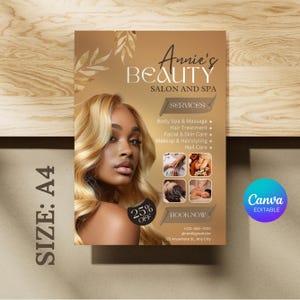 Diy Beauty Salon Flyer Canva Template, Hair Nail Makeup Salon Flyer, Esthetician Beautician Flyer design, Editable, Digital Download