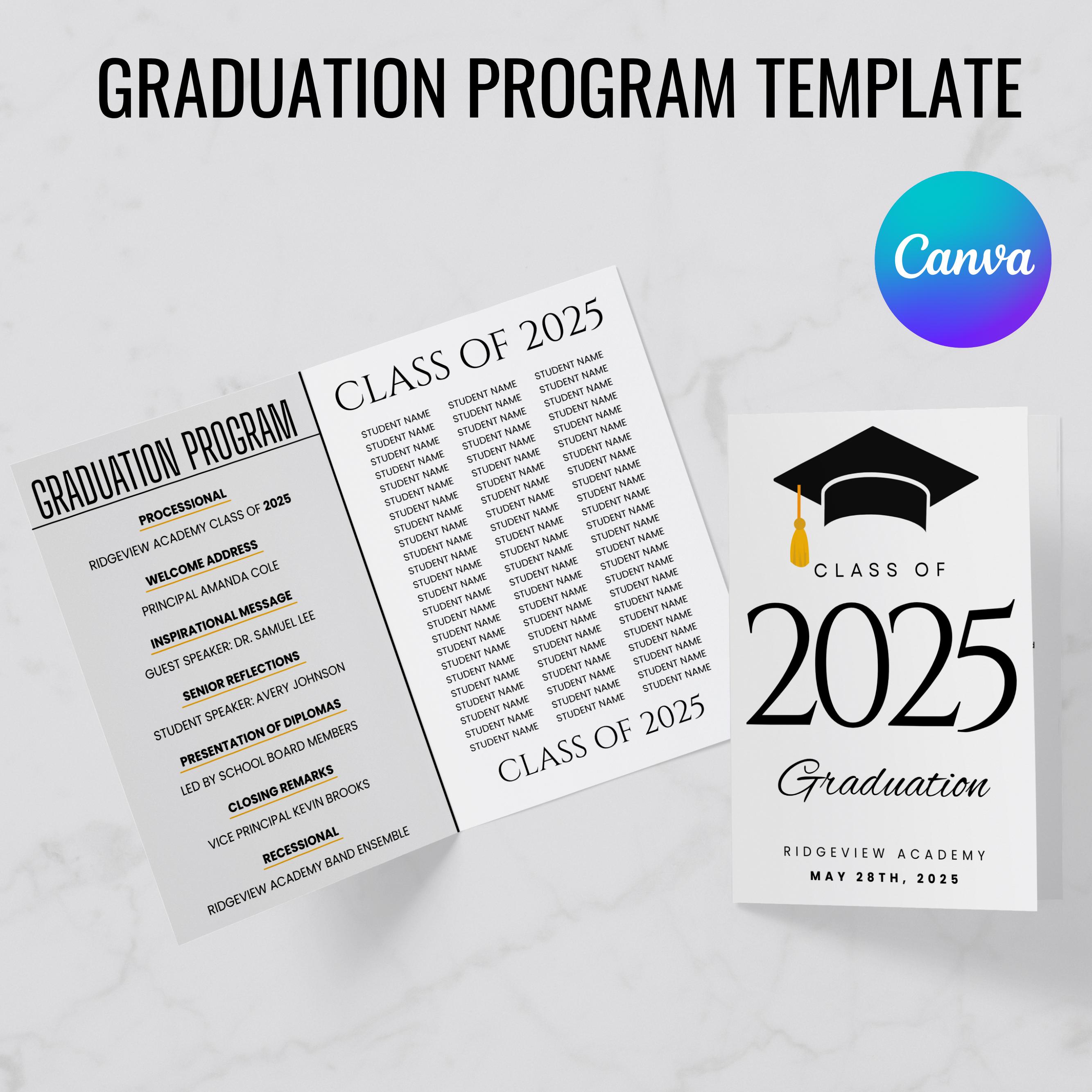 2025 Graduation Program Template, Editable 2025 Ceremony Card, Class of  2025, High School \u0026 College Graduation Program, Instant Download - Etsy, image size:2667x2667