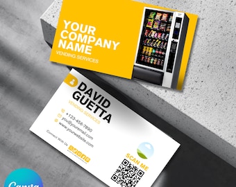 Biglietto da visita modificabile per distributori automatici, modello di biglietto da visita per servizi di distribuzione automatica, biglietto da visita per distributori automatici Canva, modello di biglietto da visita per distributori automatici