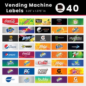60 etiquetas para máquinas expendedoras, etiquetas de alta calidad, etiquetas para refrescos, etiquetas para máquinas expendedoras de bebidas, etiquetas para máquinas expendedoras de bebidas, descarga digital