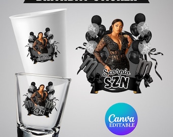 Schwarze Couqette Schleife Aufkleber, Styroportassen-Aufkleber, Schnapsglas, Alle Sternzeichen, T-Shirt-Design, Canva-Vorlage