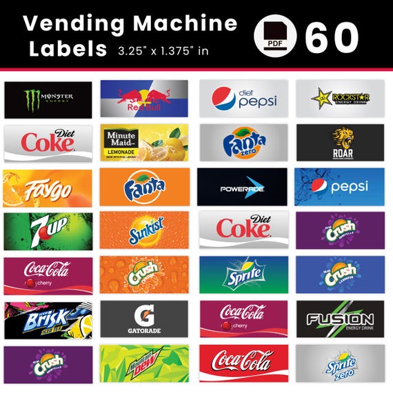 60 Vending Machine Label, High Quality Labels, Soda Pop Labels