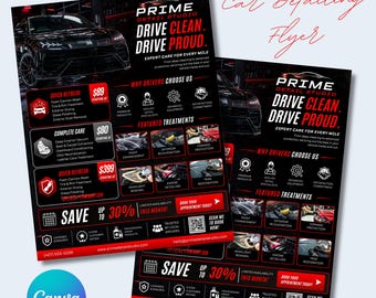 Modello Canva per volantino di detailing auto, volantino di marketing per servizi automobilistici, formato US letter, download immediato.