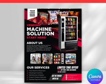 Vending Machine Flyer, Vending Machine Business, Vending Machine Marketing Flyer, Snack Drink Machine Template, Canva Template