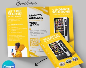 Vending Machine Business Brochure Template, Vending Machine Trifold Brochure,Vending Machine Advertisement Canva Template, Business Flyer