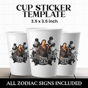 Pegatina para vaso de poliestireno, plantilla para vaso Virgo Szn, diseño personalizable para vaso de poliestireno, plantilla para vaso de espuma, pegatina para vaso con lazo Couqette negro