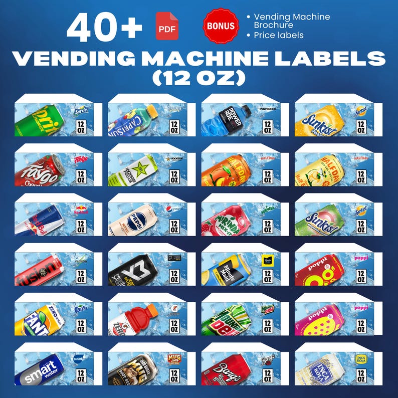 12oz Vending Machine Labels, High Quality Labels, Soda Pop Label, Soft ...