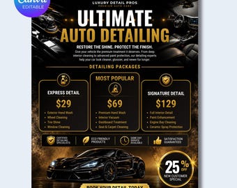 Auto Detaillierung Flyer Canva Vorlage, Automobile Dienstleister Marketing Flyer, US letter Größe, Sofort Download