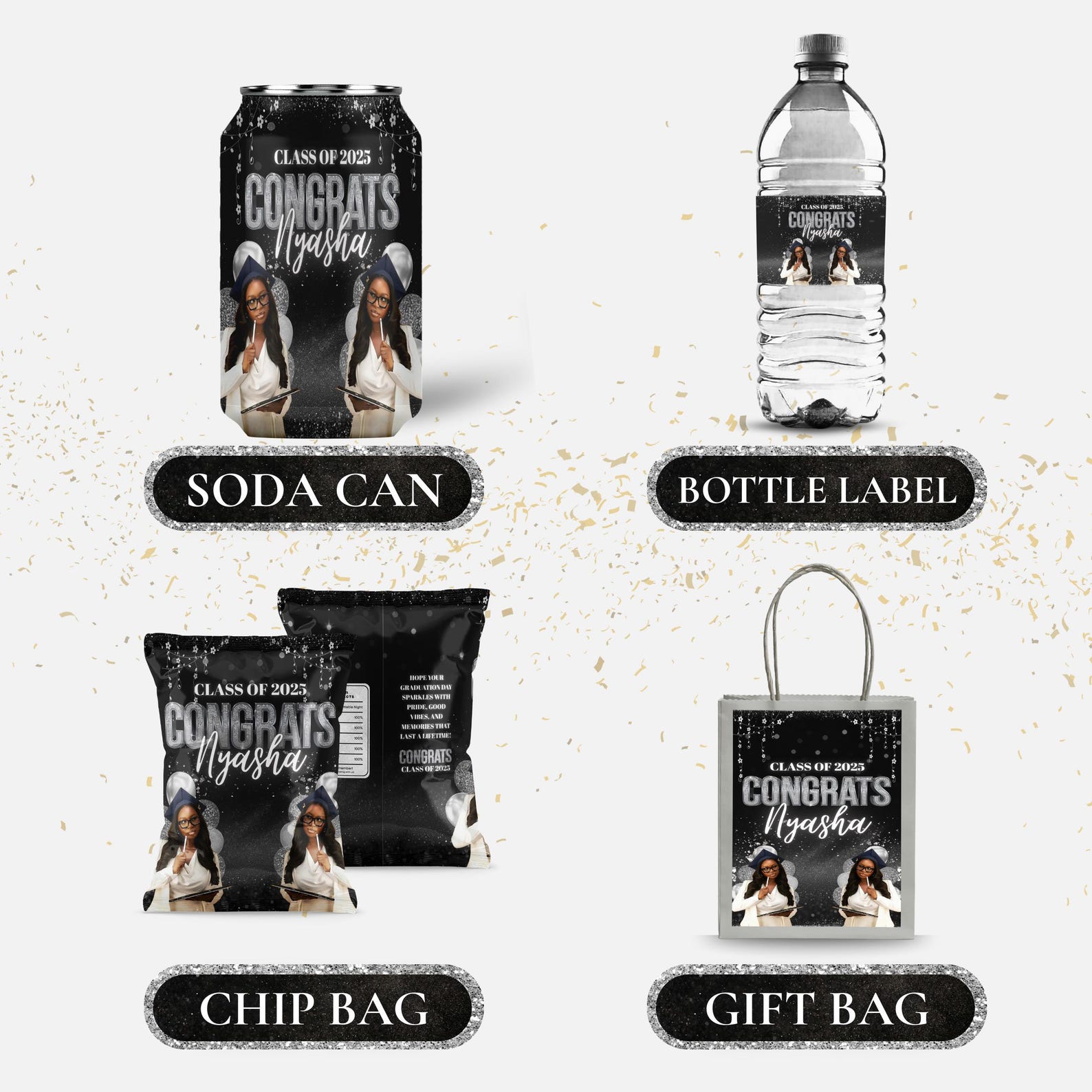 Graduation Package Design Graduation Party Favor Bundle, Graduation Chip Bag Canva Template ...