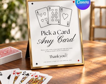 Playing Cards Guest Book |  Canva Editable Wedding Guest Book Template | Pick a Card Wedding Table Sign | Wedding Reception Decor
