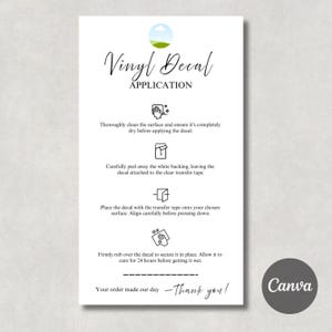 Vinyl Decal Instructions Cards Canva editable template,Care card Decal instructions,Printable Vinyl Instruction Cards Canva template,digital