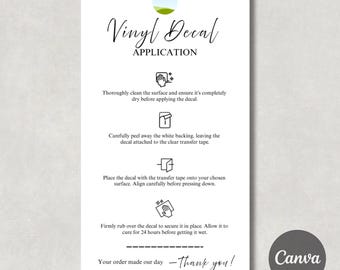 Vinyl Decal Instructions Cards Canva editable template,Care card Decal instructions,Printable Vinyl Instruction Cards Canva template,digital