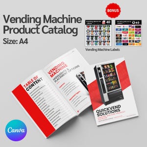 Editable Vending Machine Products Catalog, Vending Drinks Catalog, Vending Product List, Vending Snack Catalog, Free Vending Machine Labels