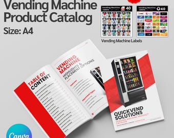 Editable Vending Machine Products Catalog, Vending Drinks Catalog, Vending Product List, Vending Snack Catalog, Free Vending Machine Labels