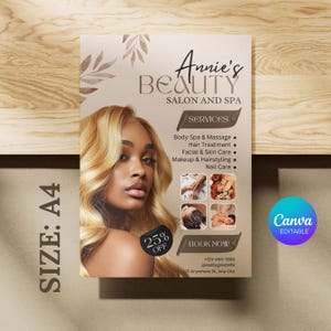 Diy Beauty Salon Flyer Canva Template, Hair Nail Makeup Salon Flyer, Esthetician Beautician Flyer design, Editable, Digital Download