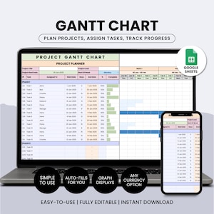 Gantt Chart Google Sheets, Small Business Project Planner, Project Management Automated, Project Timeline, Task Tracker Business Template