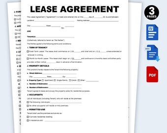 Druckbarer Mietvertrag, Pachtvertrag, Vorlage für einen Wohnraummietvertrag. Google Docs, Word, PDF