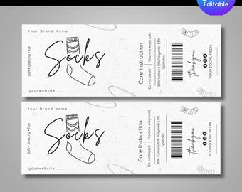Editable Socks Label Template, Socks Packaging Template, Socks Wrap around, Socks Business Branding, Socks Wrappers,DIY, Socks Label Designs