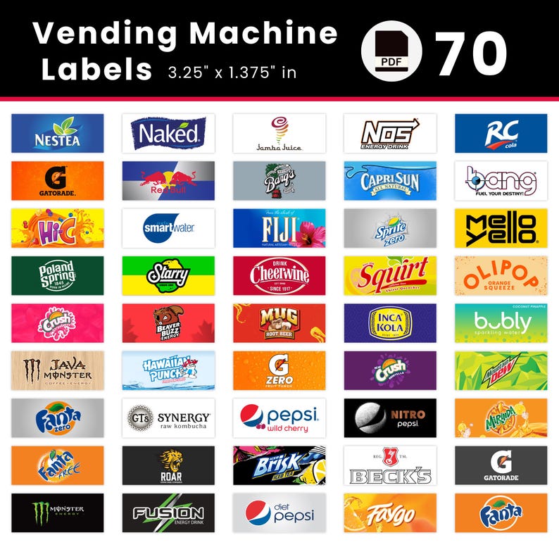 Vending Machine Label Sticker 70 Vending Machine Label, High Quality Labels, Soda Pop Labels, Soft ...