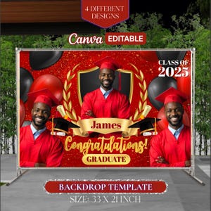 Graduation Backdrop Bundle, 4 Editable Graduate Backdrops, Canva Grad Party Decor,Class of 2025 Backdrop,Grad Backdrop,Grad Party Backdrop