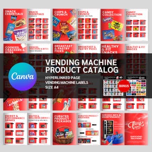 Editable Vending Machine Products Catalog, Vending Drinks Catalog, Vending Product List, Vending Snack Catalog, Free Vending Machine Labels