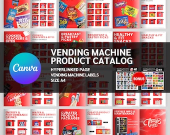 Editable Vending Machine Products Catalog, Vending Drinks Catalog, Vending Product List, Vending Snack Catalog, Free Vending Machine Labels