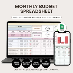 Monthly Budget Planner Spreadsheet, Customizable Google Sheets Budget Template, Paycheck Budget Tracker, Monthly Expenses Financial Planner