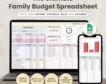 Family Annual Budget Spreadsheet, Budget Tracker Google Sheets, Biweekly Budget Tracker, Financial Planner Bill Calendar Annual Debt Tracker