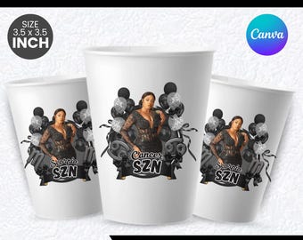 Styrofoam Cup Sticker, Editable Party Cup Template Customizable Styrofoam Cup Design, Coquette Bow Black Cup Sticker, Custom Party Cups