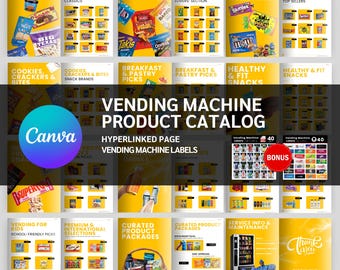 Vending Machine Product Catalog, Editable Product Catalog For Snack Vending Machine, Vending Product List, Canva Template