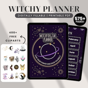 2025 Witchy Planner, Astrology Planner, Witchy Digital Planner, Moon Calendar, Printable Witch Journal, Tarot journal, Hyperlinked Planner