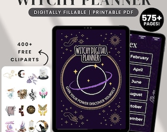 2025 Witchy Planner, Astrology Planner, Witchy Digital Planner, Moon Calendar, Printable Witch Journal, Tarot journal, Hyperlinked Planner