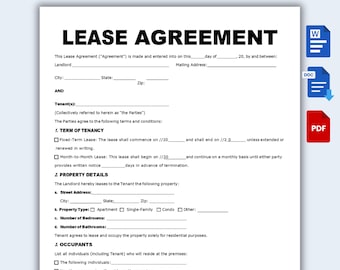 Contratto di locazione stampabile, contratto di affitto, modello di contratto di locazione per abitazione residenziale. Google Docs, Word, PDF