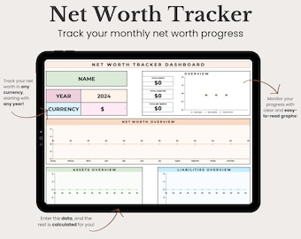 Net Worth Tracker Google Sheets Template, Net Worth Calculator, Personal Finance Planner, Assets & Liabilities Template, Investment Tracker