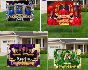 Graduation Yard Sign Bundle, 4 Editable Graduate Yard Signs, Canva Grad Party Decor,Class of 2025 Sign, Grad Sign,Grad Party Yard Signs
