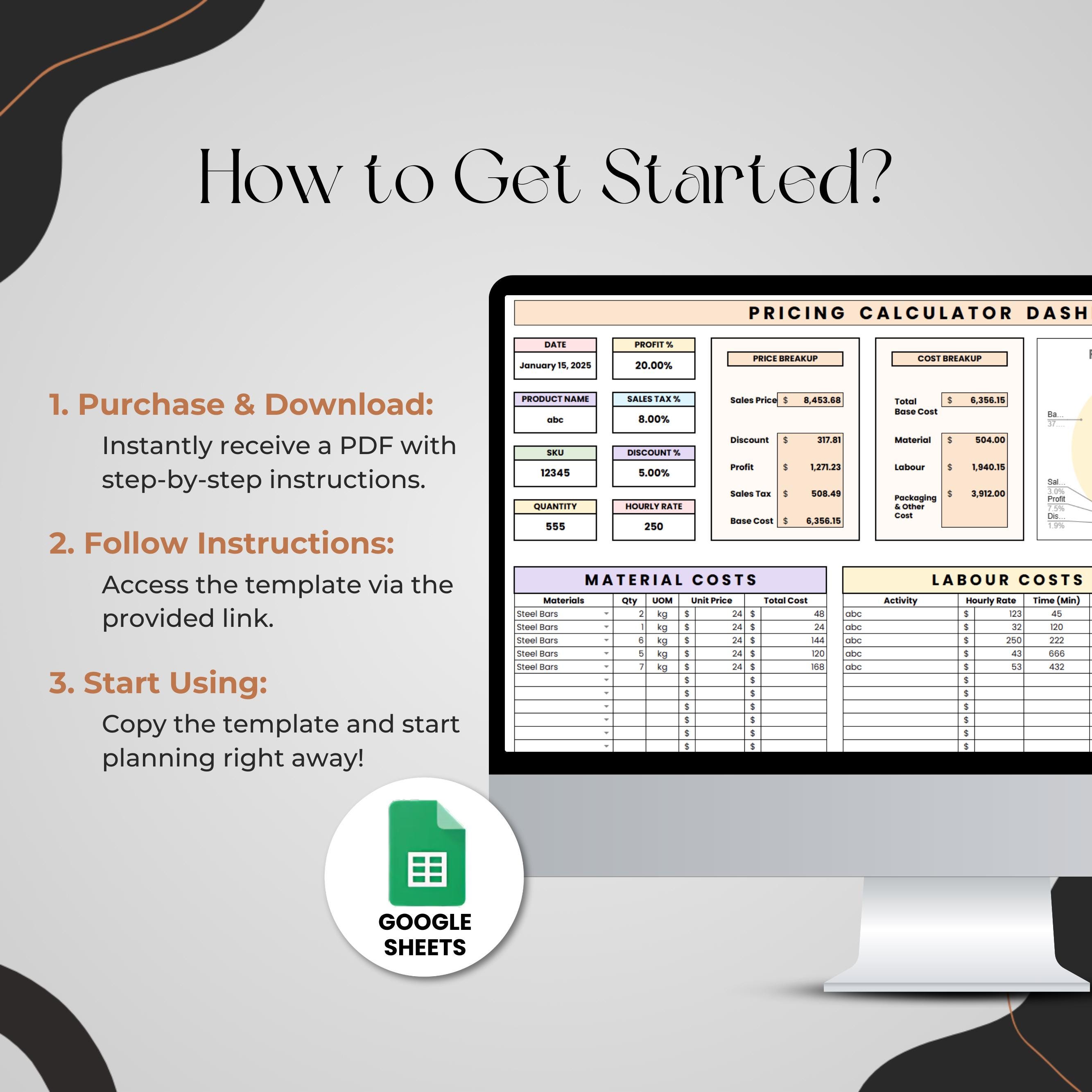 価格計算スプレッドシート、中小企業向け価格・利益計算ツール、利益率計算テンプレート、Googleスプレッドシートの価格計算ツール - Etsy 日本