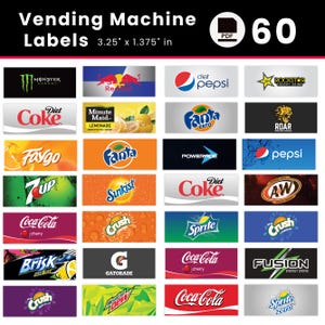 60 Verkaufsautomaten Etikett, hochwertige Etiketten, Soda Pop Etiketten, Etiketten für Automaten für alkoholfreie Getränke, Etikett für Getränkeautomaten, digitaler Download