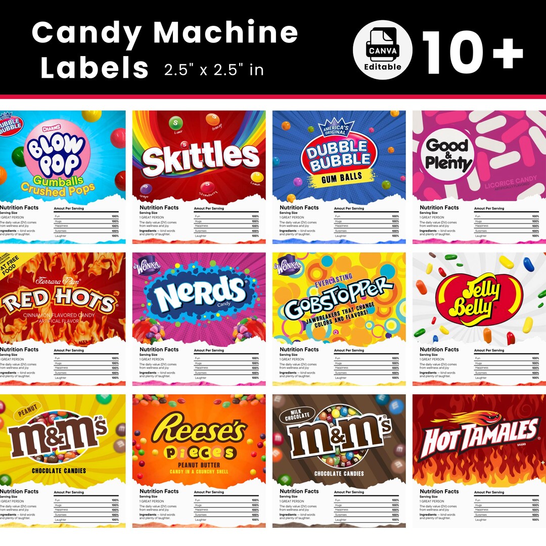 Vending Machine Label Sticker 10+ Candy Vending Machine Stickers Labels, 2.5