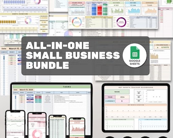 Modelli di Google Sheets Business Bundle, Task Tracker, Budget mensile, Tracker inventario, Calcolatore costi, Foglio di calcolo per il monitoraggio di entrate e spese