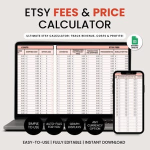 Etsy Gebühren- und Gewinnrechner, Produktpreisrechner Google Sheets, Preis- und Gewinnrechner für kleine Unternehmen, Preisvorlage
