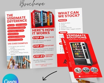 Vending Machine Business Brochure Template, Vending Machine Trifold Brochure,Vending Machine Advertisement Canva Template, Business Flyer