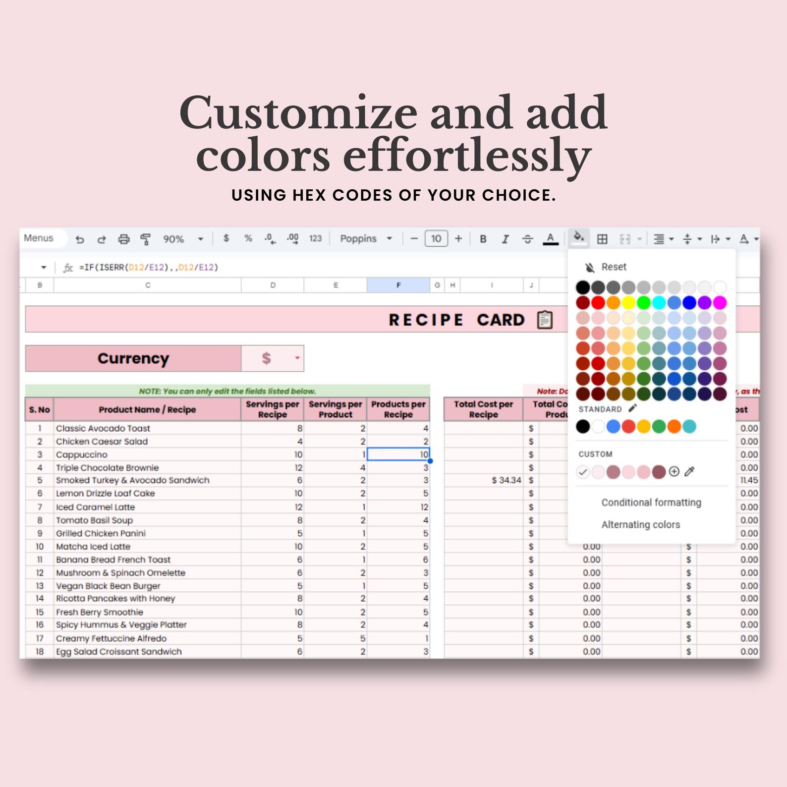 Recipe Cost Calculator Google Sheets Recipe Calculator Template Small