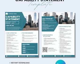 Capability Statement Template Canva, Corporate Flyer, Editable Business Capability Statement, Company Overview Flyer Template